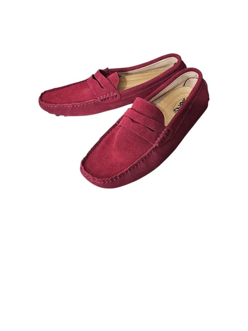 JIONS Suede Leather Driving Penny Loafers Moccasin Shoe Red Men 8.5 Women 10 New